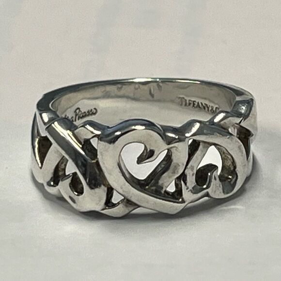 Tiffany & Co Paloma Picasso Triple Loving Heart Ring - Silver - Sz 5.5 - RETIRED - Picture 13 of 16